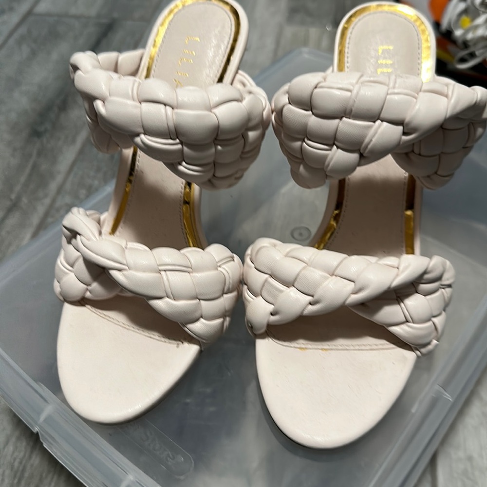 White sandal heels